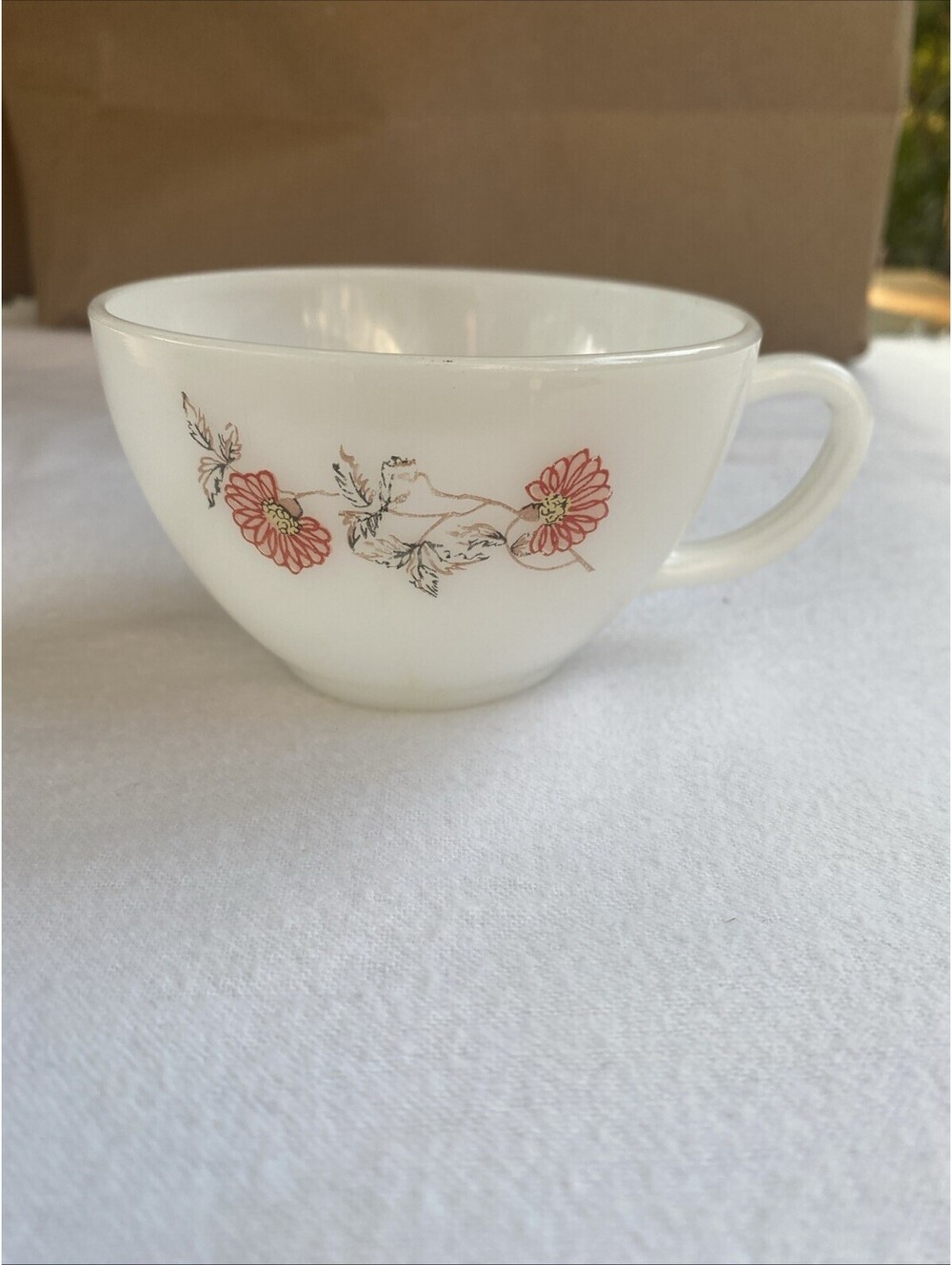 Vintage Fire King Honeysuckle Milk Glass Tea Cup, Numbered 13, USA